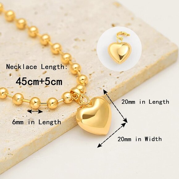 Gold Plated Heart Pendant Necklace Women Casual Elegant Gift Jewelry - Picture 4 of 7